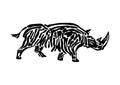 Rhinoceros animal decorative vector illustration painted by ink, hand drawn grunge cave painting, black isolated running Royalty Free Stock Photo