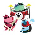 rhinoceros, bear and fish cartoon in a jamming session. Vector illustration decorative design
