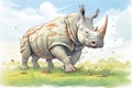 rhinoceros charging in an open grassland