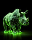 rhinoceros depicted through a wireframe style, set against a colorful and vibrant glow