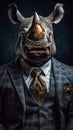 Rhinoceros dressed in an elegant suit with a nice tie