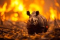 rhinoceros escapes from the blazing fire of the reserve generative ai