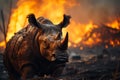 rhinoceros escapes from the blazing fire of the reserve generative ai