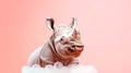A rhinoceros, freshly bathed and wrapped in a towel Royalty Free Stock Photo
