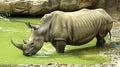 The Rhinoceros is in a greenwater of river. Generative Ai