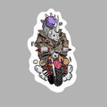 Rhinoceros riding a motorcycle. Sticker cartoon style. Comics art vector art