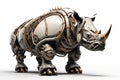 A rhinoceros robot the whole body combines large mechanical technology on white background by Generative AI