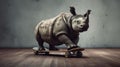 Rhinoceros On Skateboard Gets Scared