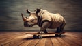 Rhinoceros On Skateboard Gets Scared