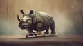 Rhinoceros On Skateboard Gets Scared