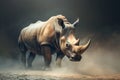 A rhinoceros standing against a dusty background Royalty Free Stock Photo