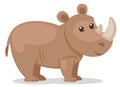 Rhinoceros stands and smiles on a white background. Character