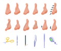 Rhinoplasty icons set isometric vector. Human nose