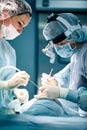 Rhinoplasty men, the surgeons gloved hands hold the instruments during nose surgery Doctor in gloves holds medical