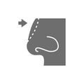 Rhinoplasty, nose plastic surgery grey icon. Isolated on white background