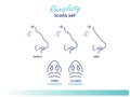 Rhinoplasty. Open and closed rhinoplasty. Side and bottom view. Plastic surgery nose. Medical and beauty line illustration Royalty Free Stock Photo