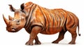 Realistic Wooden Rhino Walking In Orange And Beige - Intricate Body-painting