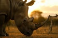 rhinos rough skin texture highlighted by sunset Royalty Free Stock Photo