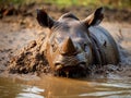 Rhino taking a mud bath Royalty Free Stock Photo