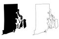 Rhode Island RI state Map USA with Capital City Star at Providence. Black silhouette and outline isolated on a white background. Royalty Free Stock Photo