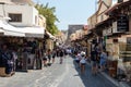 Rhodes ancient old town pub, restaurants and souvenir shops