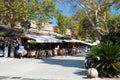 Rhodes ancient old town pub, restaurants and souvenir shops