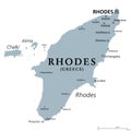 Rhodes, gray political map, largest of Dodecanese island of Greece