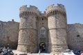 RHODES, GREECE - Aug 19, 2009: The histotic city walls at the UNESCO heritage site of the old town of Rhodes, Greece