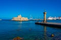 Rhodes, Greece, August 27, 2022: Saint Nicholas Fortress at Gree Royalty Free Stock Photo