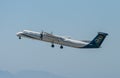 RHODES GREECE 9 JUNE 2012: Olympic Air Airlines Bombardier Dash 8 Q400 starting at International Airport in Rhodes, Greece. Royalty Free Stock Photo