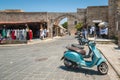 Rhodes, Greece. May 30,2018. Medieval gate and city fortification walls. Rhodes, Old Town, Island of Rhodes, Greece, Europe. Royalty Free Stock Photo