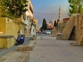 Rhodes old town street view with mosque Royalty Free Stock Photo