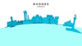 Rhodes Greece panorama. Hand-drawn vector illustration