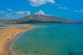 Rhodes, Greece, September 1, 2022: Panorama of Prasonisi beach a Royalty Free Stock Photo