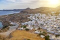 Rhodes Island in Greece. City on hill with white residential buildings and touristic hotels Royalty Free Stock Photo