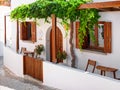 RHODES ISLAND, GREECE, JUN 25, 2015: View on Greek white villa Panthea for tourists and guests. Classical Greek hotel architecture