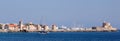 Rhodes, Mandraki harbour, view of the fortifications of the Old Town of Rhodes