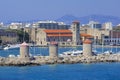 Rhodes - panorama of Rhodes town and windmills, Greece Royalty Free Stock Photo