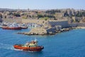 Rhodes - panorama of Rhodes town and windmills, Greece Royalty Free Stock Photo