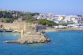 Rhodes - panorama of Rhodes town and windmills, Greece Royalty Free Stock Photo