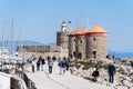 Rhodes Windmills in Mandraki Harbor A place frequently visited by tourists