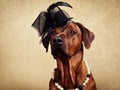 Rhodesian Ridgeback dog dressed in a hat and necklace Royalty Free Stock Photo