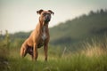 A Rhodesian Ridgeback dog is standing in the meadow. AI Generated Royalty Free Stock Photo