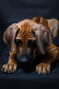 Rhodesian Ridgeback puppy red color shot in the studio on a black background with studio light