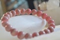 rhodochrosite bracelet 8 mm. Natural Rhodochrosite Gemstone Bracelet. Royalty Free Stock Photo