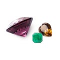 Rhodolite garnet, tourmaline and emerald. Perfect dazzling faceted gems. Luxury jewels