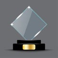 Rhomb glass trophy. Grey background. Achievement time. Winner concept. Freehand art. Vector illustration. Stock image. Royalty Free Stock Photo