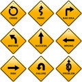 Rhombic yellow road signs with arrows Royalty Free Stock Photo