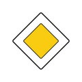 Rhomboid traffic signal in white and yellow, isolated on white background. Priority road Royalty Free Stock Photo