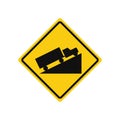 Rhomboid traffic signal in yellow and black, isolated on white background. Warning of steep ascent